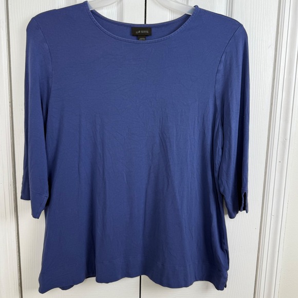 J Jill Wearever Collection Womens Blue Top 3/4 Sleeve Slit Cuff Size L - Picture 1 of 6